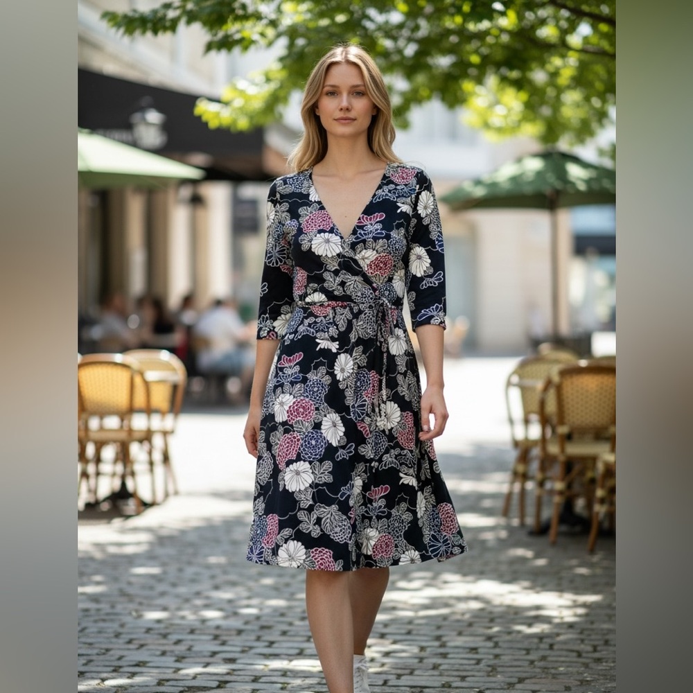 Express Floral Print Wrap Dress V-Neck, Size XS, Elegant